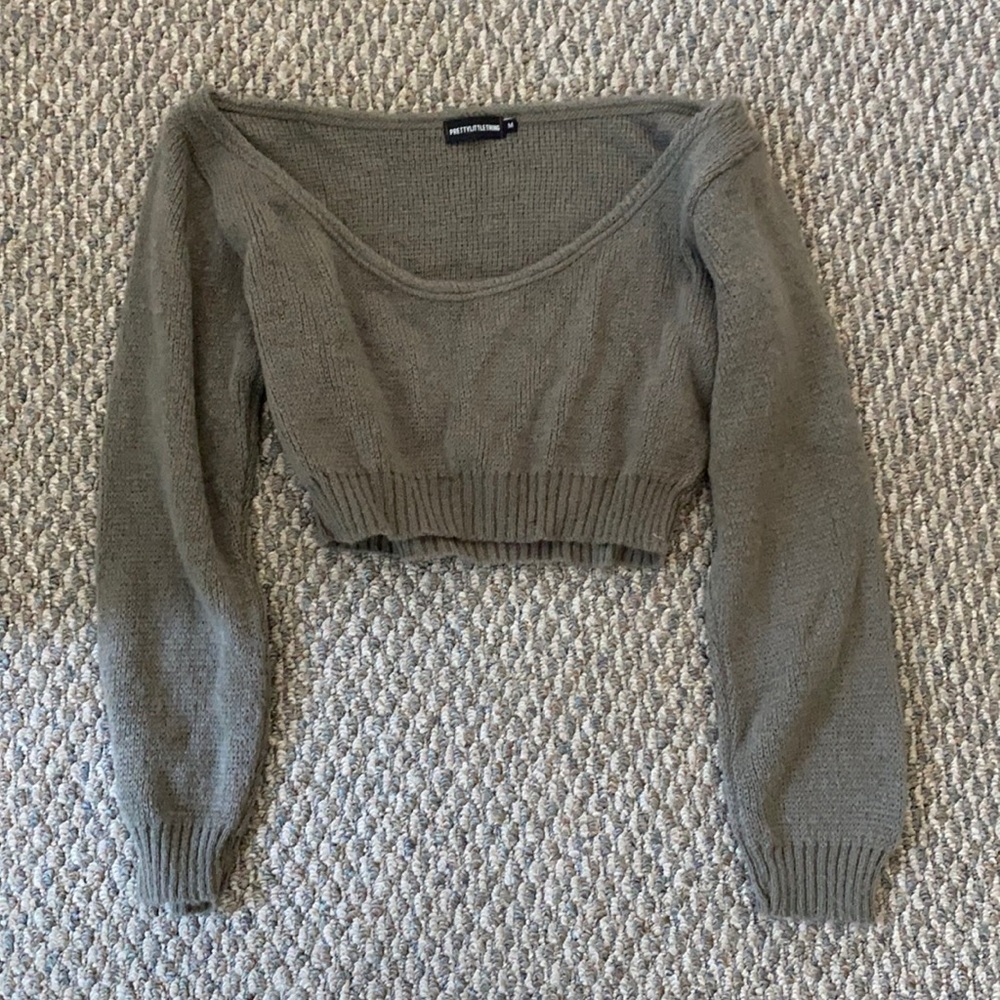 Pretty little thing off the shoulder crop sweater